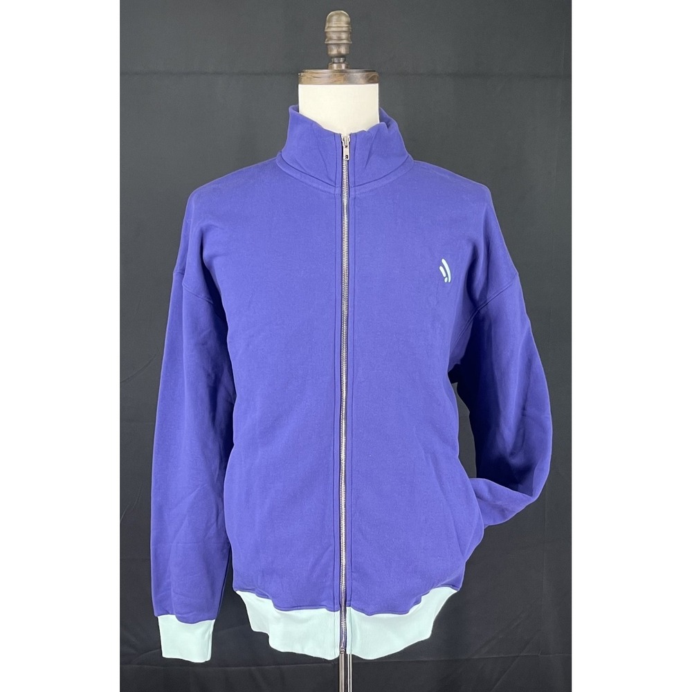 EUC T Factor Men's Purple Fleece Full Zip Jacket Mint Green Trim 100% Cotton XL